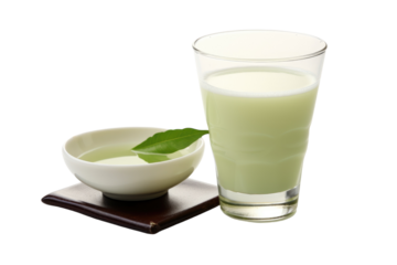 Sake Set with Wooden Tray and Cups Isolated on Transparent Background