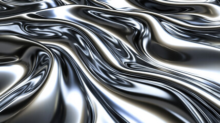 Shiny metallic surface with smooth waves reflecting light in a dynamic pattern