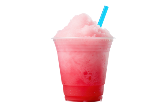 Bright Pink Watermelon Slushie with a Slice of Watermelon and Mint Isolated on Transparent Background