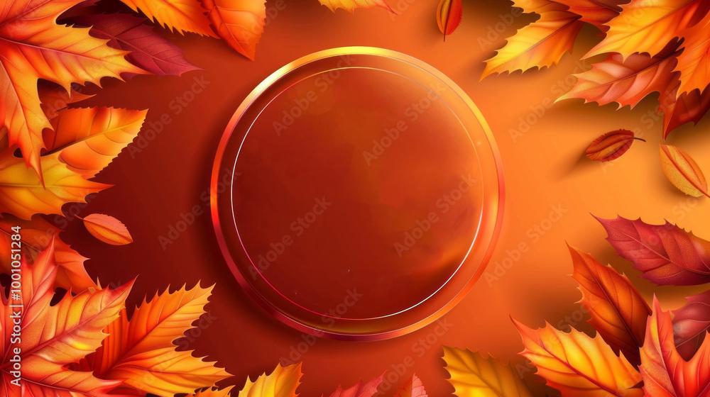Poster a circle with a red background and leaves surrounding it