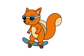 Squirrel Skateboarding with Sunglasses Animal Clipart Vector Illustration