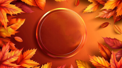 A circle with a red background and leaves surrounding it
