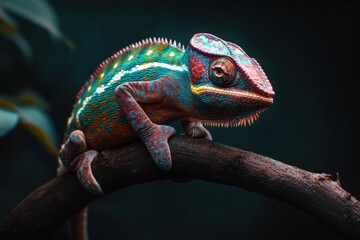Obraz premium Vibrant chameleon perched on a branch