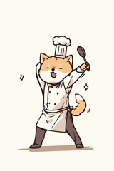 Excited Shiba Inu Chef Holding Ladle