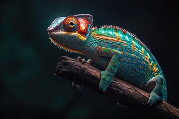 Fototapeta premium Vibrant chameleon perched on a branch