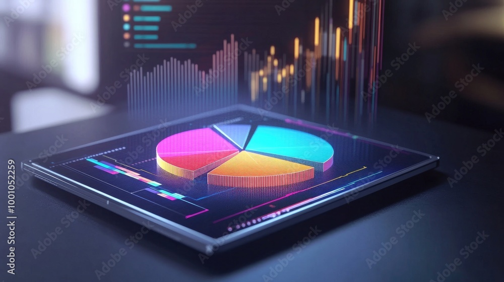 Aufkleber a high-resolution image of a 3d pie chart on a digital tablet, with various segments clearly defined