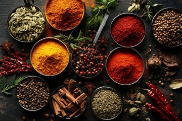 Assortment of Colorful Spices and Herbs