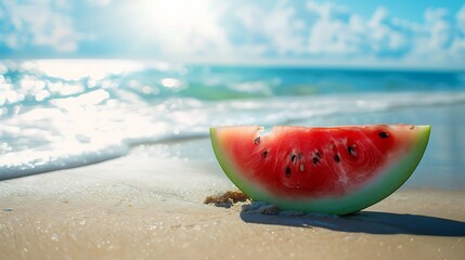 A slice of watermelon on the beach with classy earrings