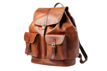 Classic brown University Backpack with Multiple Compartments Isolated on Transparent Background
