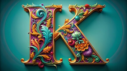 Elegant Letter K Design with Ornate Flourishes and Decorative Elements for Commercial Use