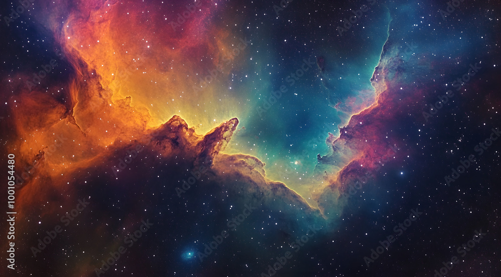 Aufkleber a vibrant nebula swirling beautifully with an array of colors in the vastness of space, showcasing c