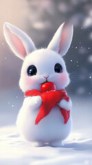 Fototapeta premium rabbit in the snow with a applerabbit in the snow with a apple