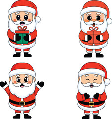 Set of funny cute Santa Claus characters with different poses, emotions.