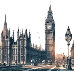 Fototapeta premium Famous British Clock Tower Big Ben Isolate Vector Illustration 