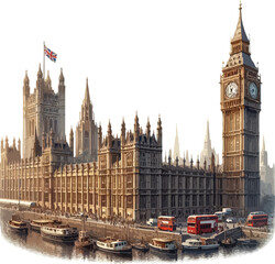  Famous British Clock Tower Big Ben Isolate Vector Illustration
