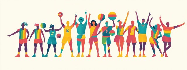 Flat Illustration of Athletes in Rainbow Gear Celebrating Diversity and Inclusion in Sports