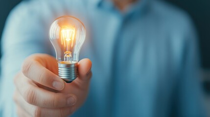 Concept of Innovation and Bright Ideas - Hand Holding a Glowing Light Bulb