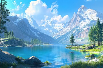 Breathtaking mountain landscape with crystal clear lake