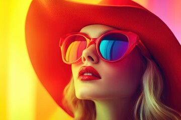 Fototapeta premium Vibrant fashion portrait of a woman in colorful sunglasses