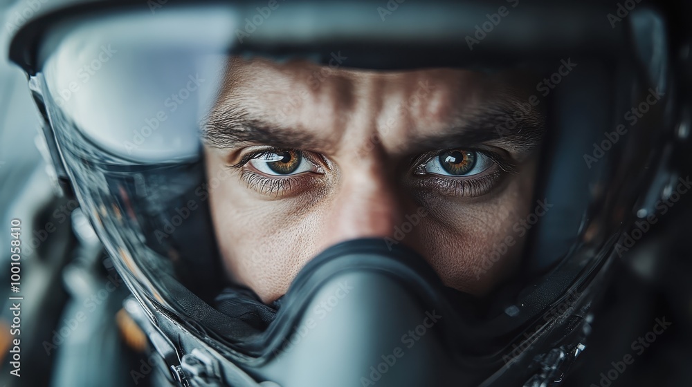 Poster this close-up image features a glossy helmet with detailed reflections on its surface, highlighting 