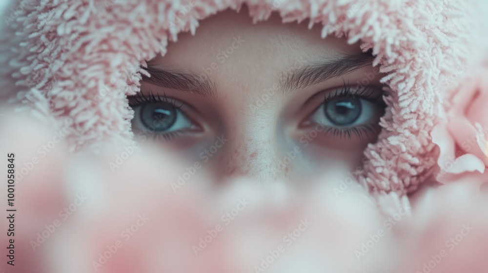 Poster an image featuring pink flowers in soft focus, rendering a delicate and gentle visual effect. the pa