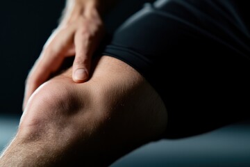 Fototapeta premium Close-up of a hand touching a knee, showcasing the importance of joint care in sports.