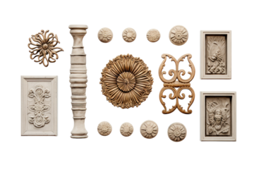 Elegant Wall Art with Gold Leaf Accents and Abstract Design Isolated on Transparent Background