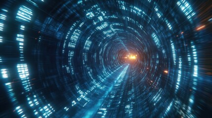 Obraz premium A futuristic tunnel of light and data, depicting a digital journey through space.