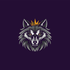 Esports gaming logo wolf head with crown