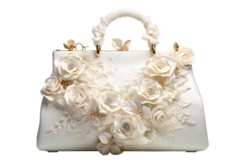 Chic Wedding Tote Bag with Monogram and Gold Accents Isolated on Transparent Background