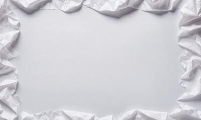 A crumpled white paper frame sits on a white surface, creating a simple yet elegant border