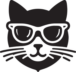 Simple cat head in sunglasses silhouette vector style icon