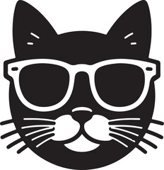Simple cat head in sunglasses silhouette vector style icon