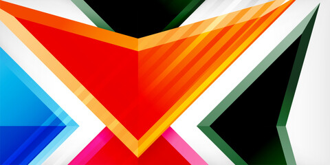 Arrows with 3d effect abstract background. Triangles on light grey backdrop