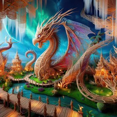 Obraz premium A magical realm where bamboo weaving creates fantastical creatures