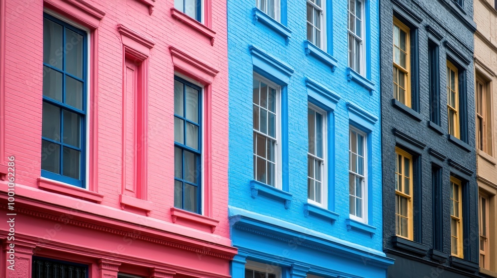 Poster colorful row of classical architecture in urban setting
