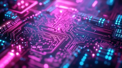 Obraz premium Vibrant circuit board with glowing lights