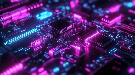 Fototapeta premium Vibrant circuit board with glowing lights