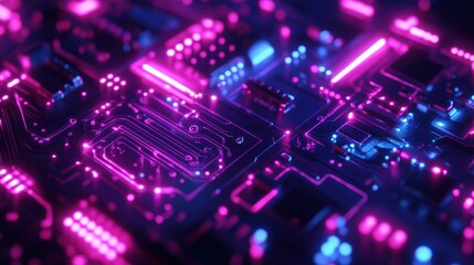 Obraz premium Vibrant electronic circuit board with glowing lights