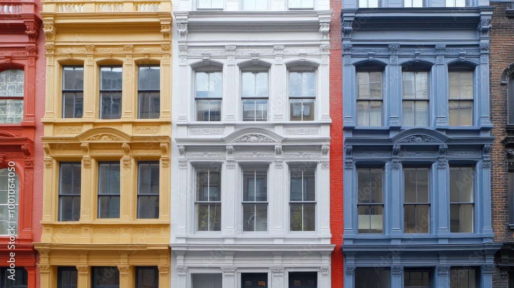 Poster colorful row of classical architecture in urban setting