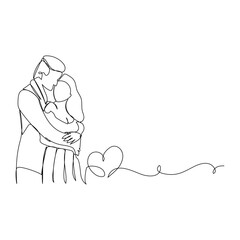 Couple wedding kiss and hugging date oneline continuous single line art
one line drawing of hugging couple vector minimalism. Single hand drawn continuous of man and woman in romantic moment.