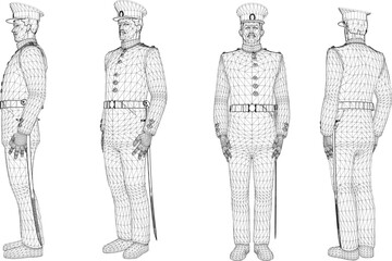 Vector sketch illustration design of naval troops in service uniforms in ready pose