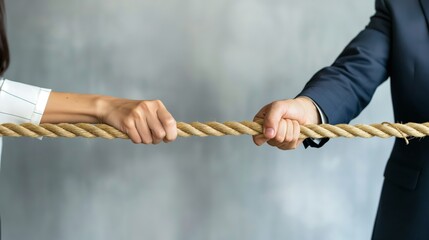 Business Competition Concept: Man and Woman Engaged in Tug of War