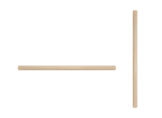 Short horizontal and vertical wooden peg, stick. On isolated transparent background.