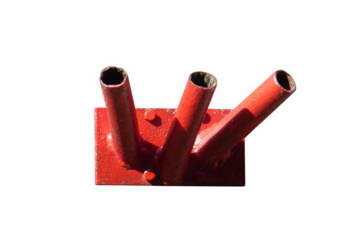 Metal holder for three flags, painted red. On isolated transparent background.