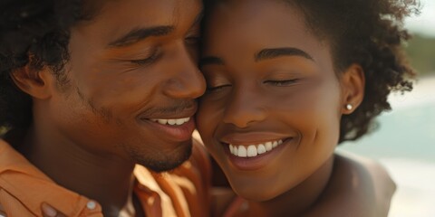 Joyful couple enjoying a beach date during a romantic vacation, highlighting love, support, and partnership on their summer getaway