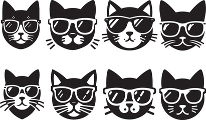 Simple cat head in sunglasses silhouette vector style bundle icon