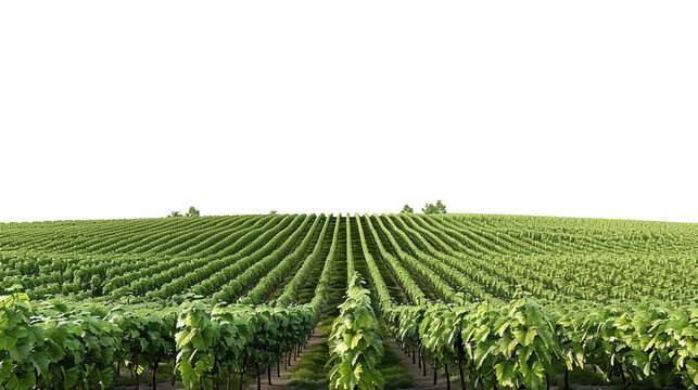 Isolated Far View of Vineyard on Transparent Background