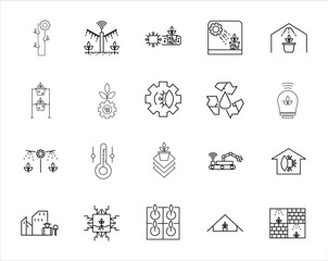 Transform your agriculture and sustainability projects with this Vertical Farming Icon Set. This collection features a variety of modern-based icons depicting engineering and technology.