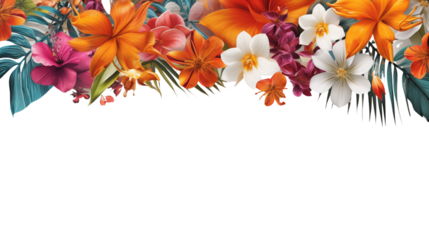 Tropical colorful exotic flower and leaves border/ frame.